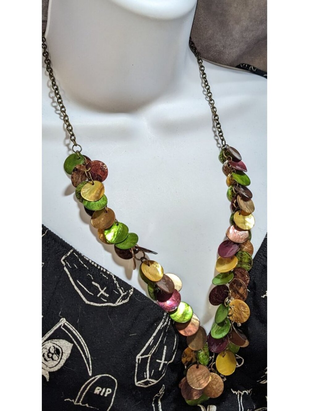 Vintage Boho Earthy Shell Disc Multicolor Statement Necklace